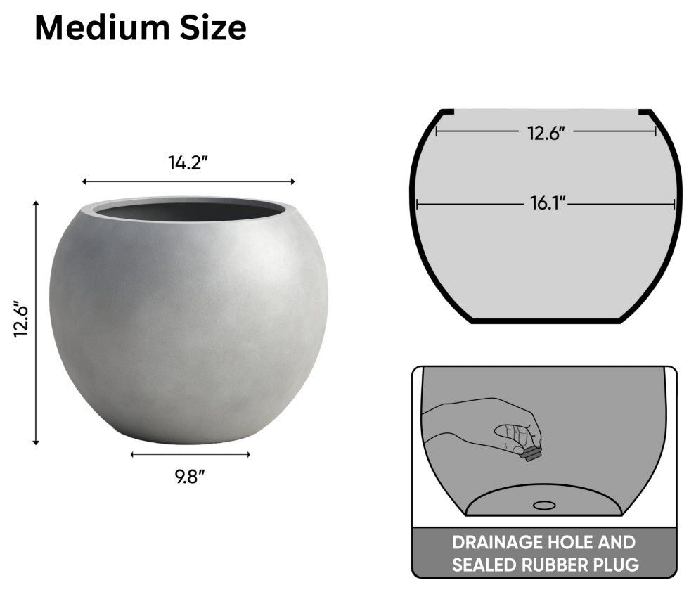 DTY Signature Mount Sherman 1-piece Fiberstone Planter, Gray, Medium