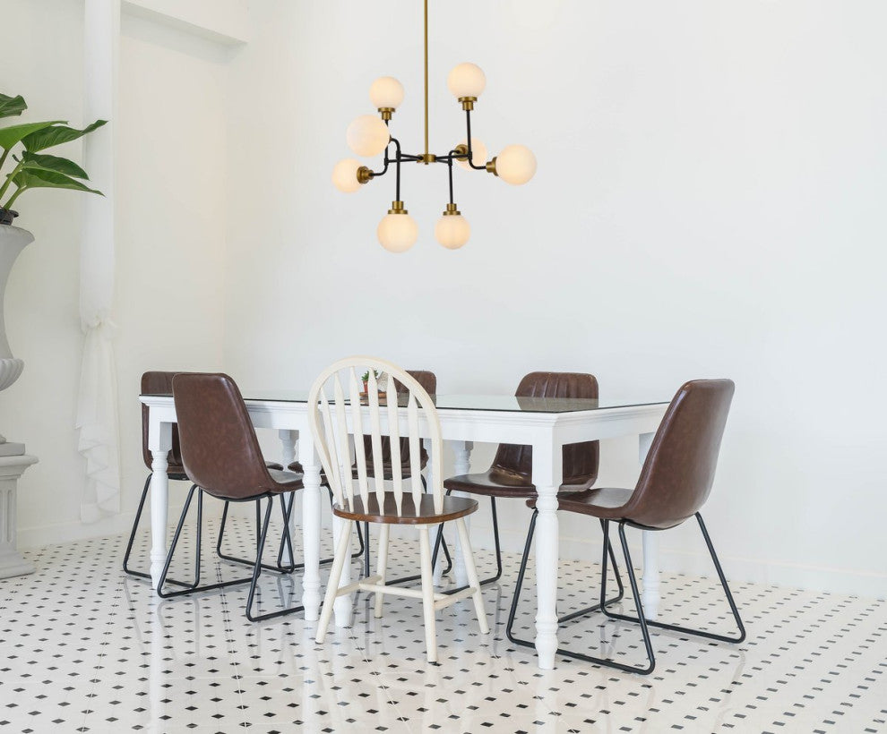 Helen 8-Light Pendant, Black With Brass With Frosted Shade