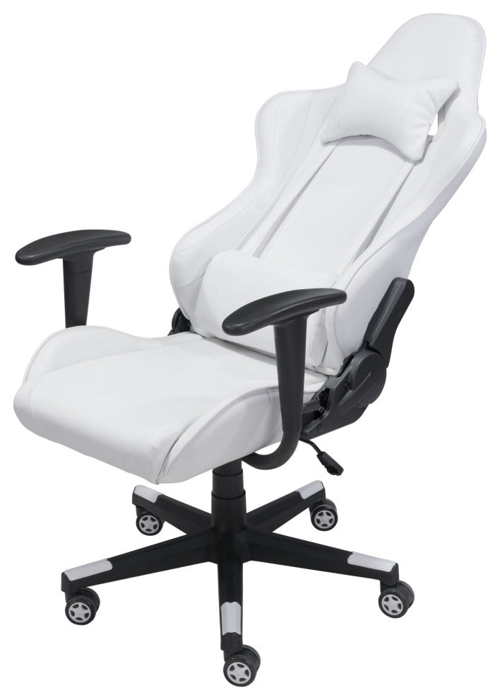 Computer Work Gaming Chair, Faux Vinyl Leather, White, Black, Home Office