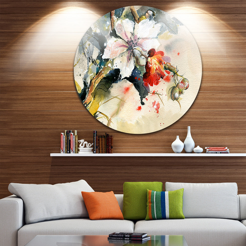Orchid In Bloom, Floral Disc Metal Artwork, 36"