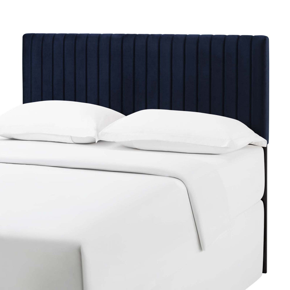 Contemporary Modern Full and Queen Size Headbaord, Velvet Fabric, Navy Blue