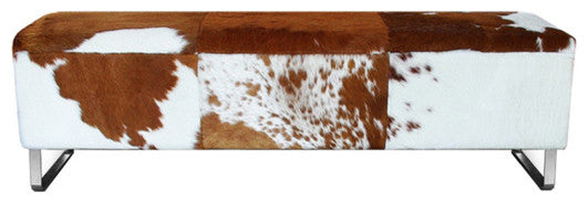 Modenist Brown/White Hide Bench, Brown, White