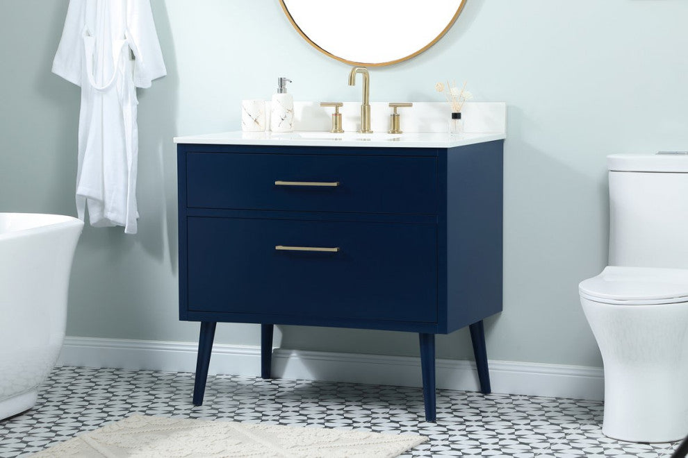 Elegant VF41036MBL-BS 36"Bathroom Vanity, Blue With Backsplash