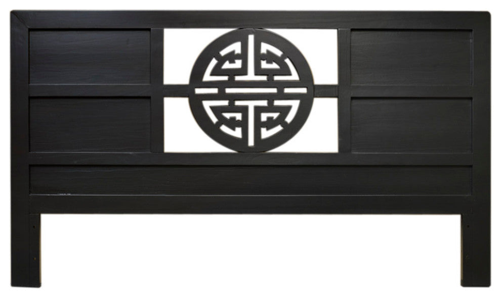 Distressed Black Elmwood King Size Longevity Asian Headboard