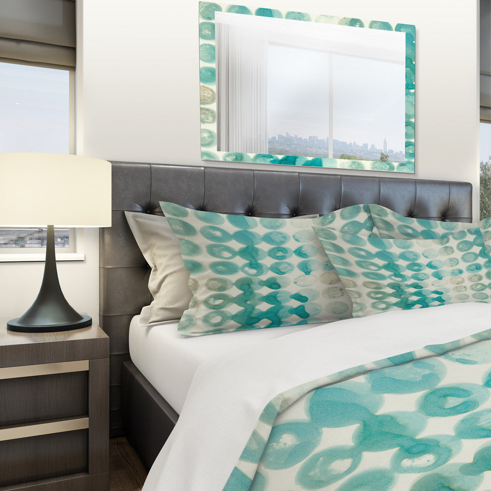 Turquoise Watercolor Geometrical Ii Duvet Cover Set, King