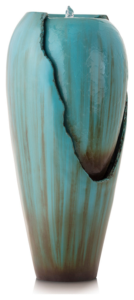 33" Tall Water Jar Fountain with LED Light, Turquoise