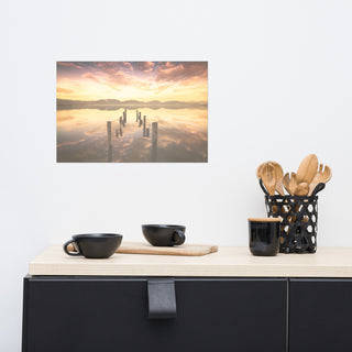 Sunset Pillars and Reflections on Lake Landscape Photo Loose Wall Art Prints, 12" X 18"