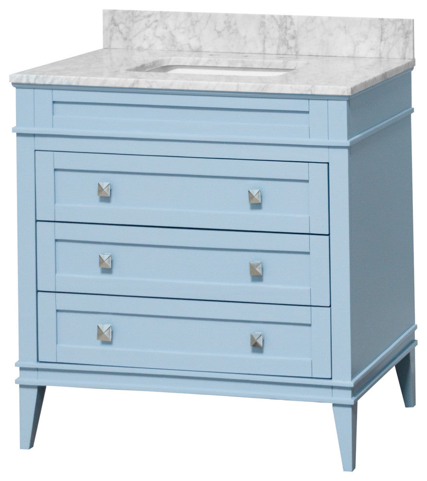 Eleanor 36" Bathroom Vanity, Powder Blue, Carrara Marble