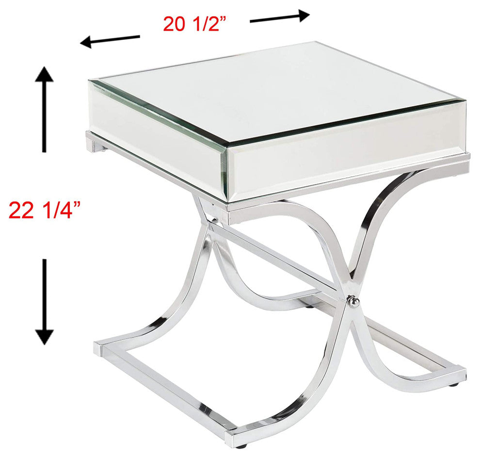 Mirrored, End Table, Chrome