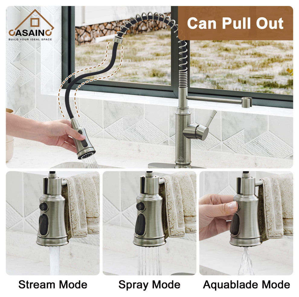 Single-Handle Spring Pull Down Sprayer Kitchen Faucet with Infrared Induction, Brushed Nickel