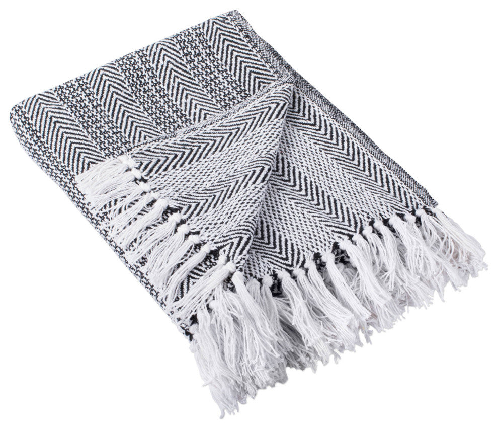 DII Black Herringbone Stripe Throw
