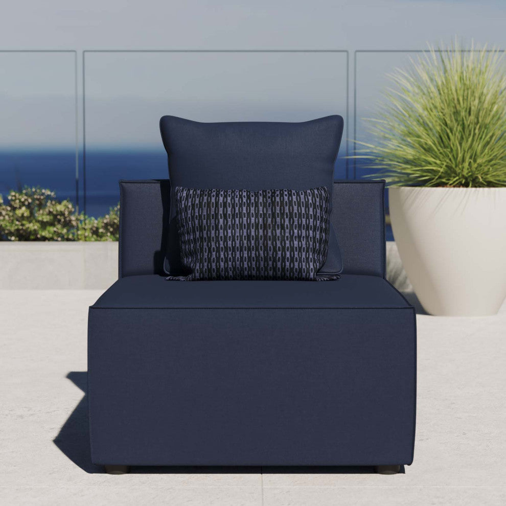 Sofa Middle Chair, Fabric, Blue Navy Blue, Modern, Outdoor Patio Balcony Garden