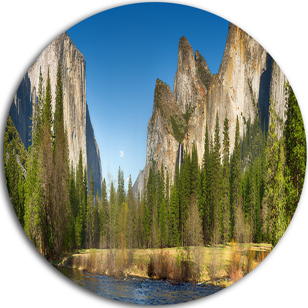 Yosemite Valley Panorama, Landscape Disc Metal Artwork, 11"