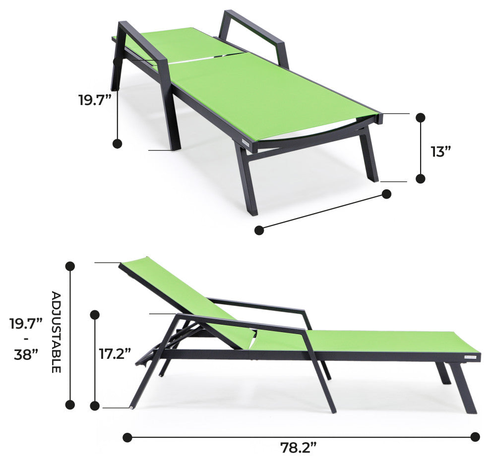 LeisureMod Marlin Outdoor Patio Stackable Chaise Lounge Chair with Arms Set of 2, Green