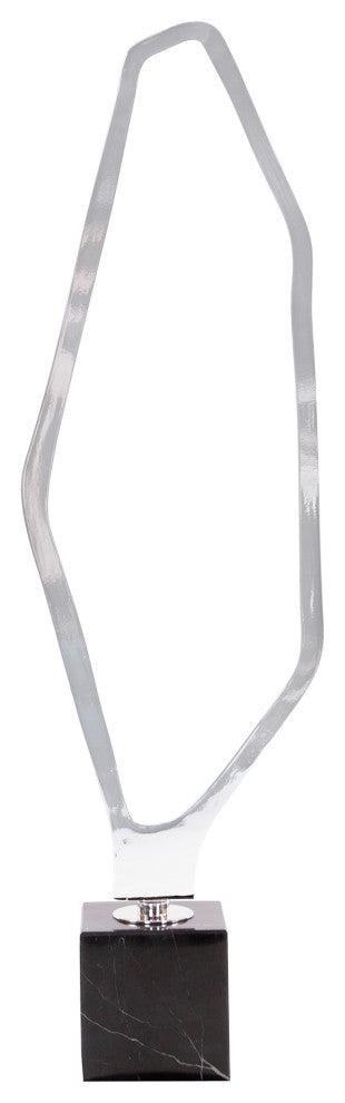 Tall Chrome Geometric Sculpture on Black Marble Base