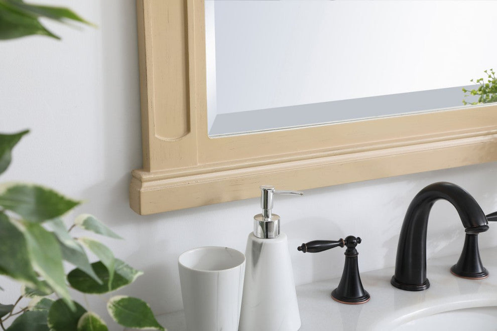 Daisy Wood Frame Mirror, 32"x38", Light Antique Beige