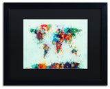 Michael Tompsett 'World Map Paint Splash' Matted Framed Art, Black Mat, 20"x16"