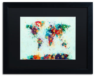 Michael Tompsett 'World Map Paint Splash' Matted Framed Art, Black Mat, 20"x16"