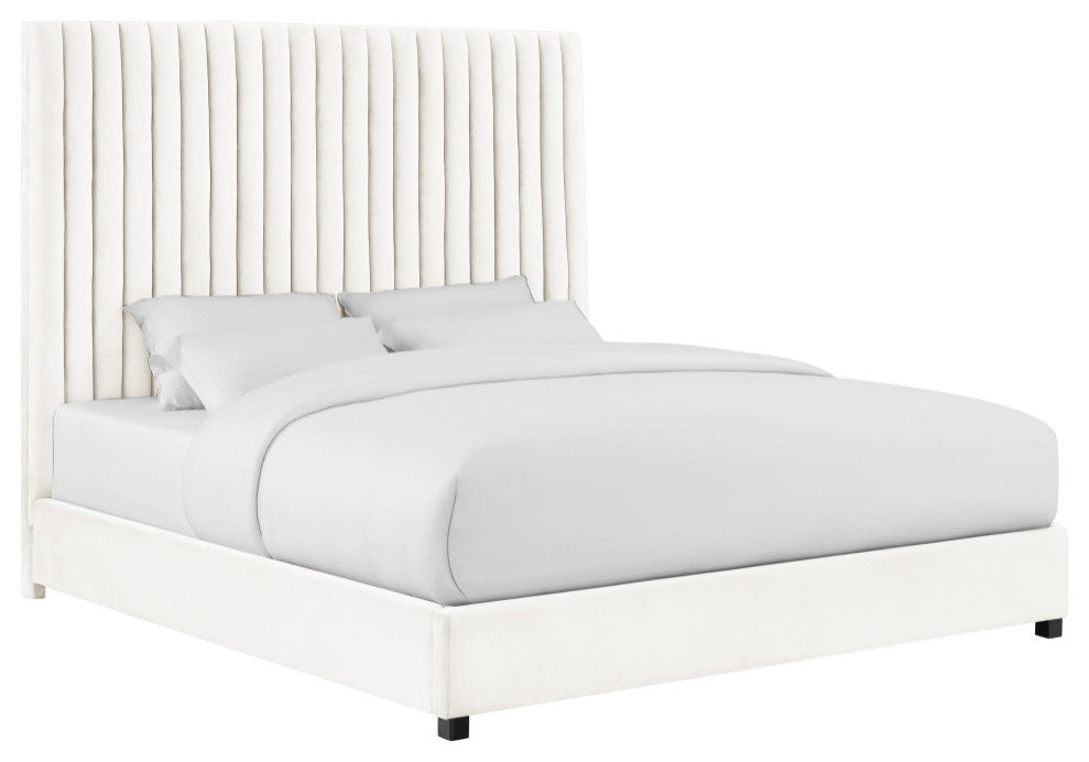 Arabelle White Velvet Bed in King