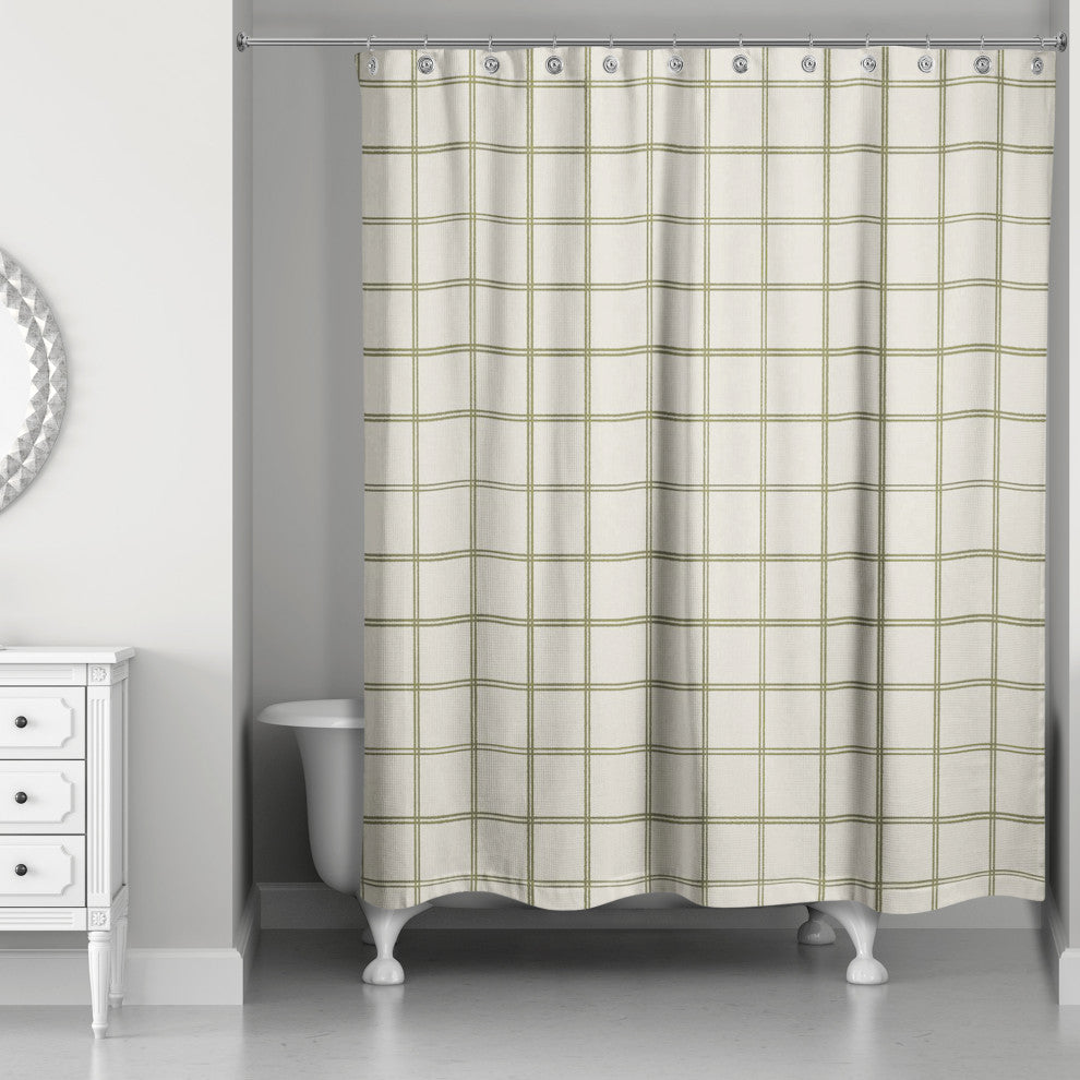 Cream and Green Check 71x74 Shower Curtain
