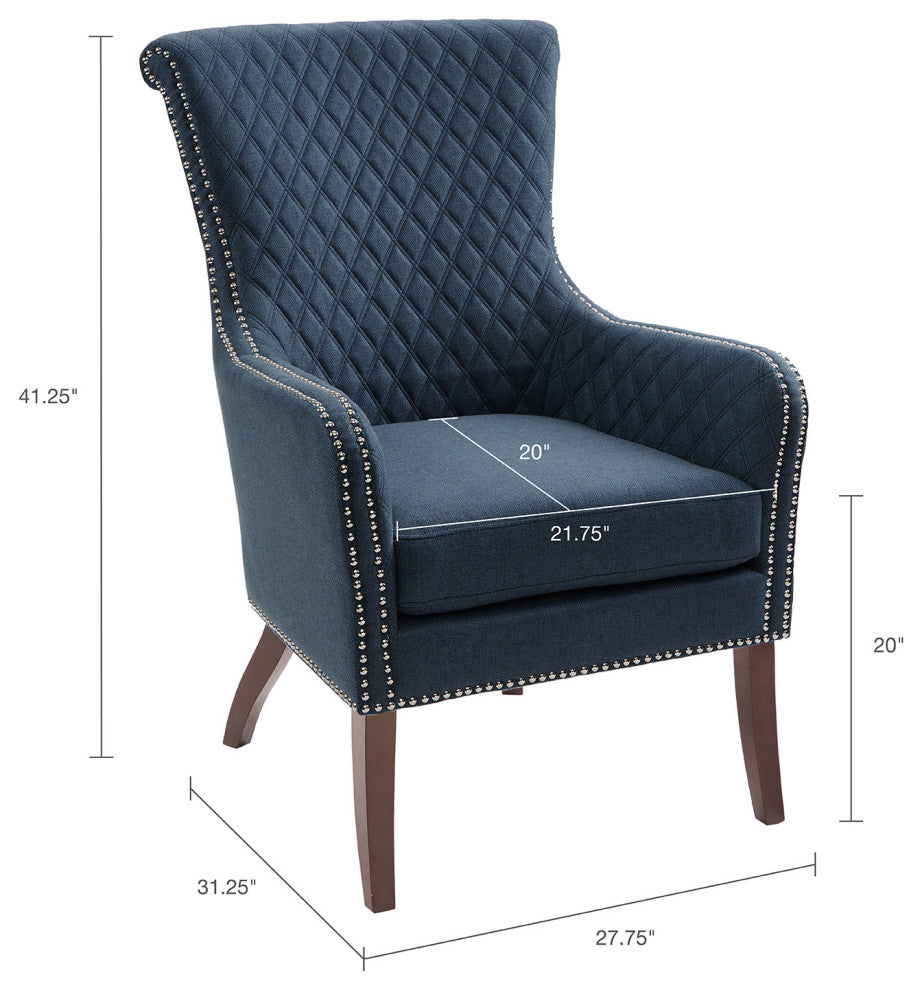 Madison Park Heston Low Armed Quilted Back Accent Chair, Navy Blue
