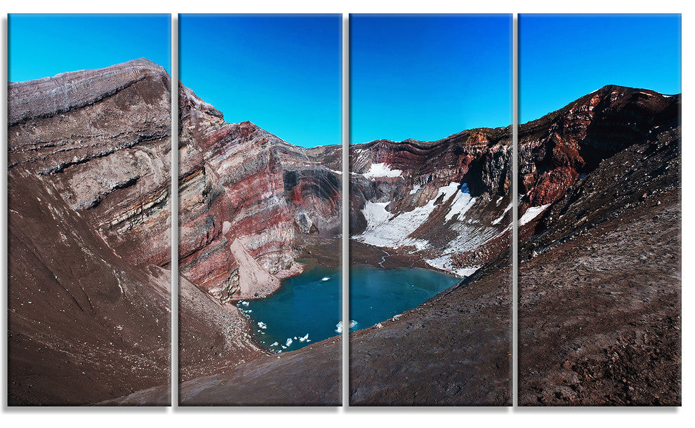 Volcano Kamchatka Panorama, Landscape Canvas Wall Art, 48"x28", 4 Panels
