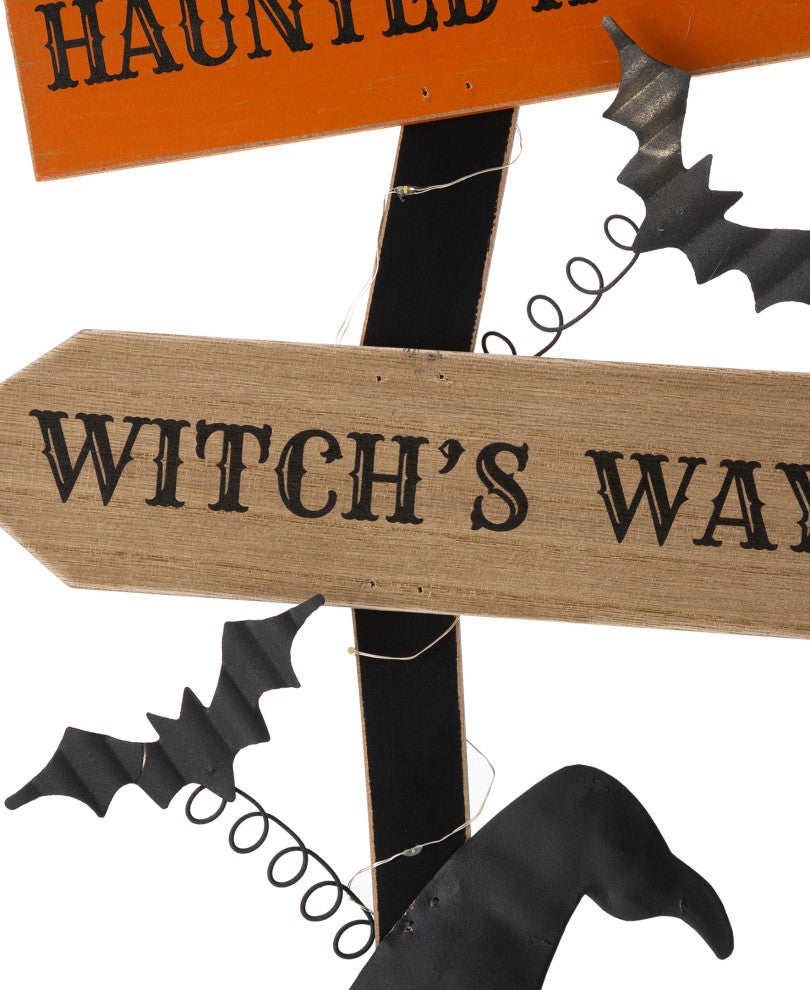 42"H Lighted Wooden Witch's Broom Porch Decor