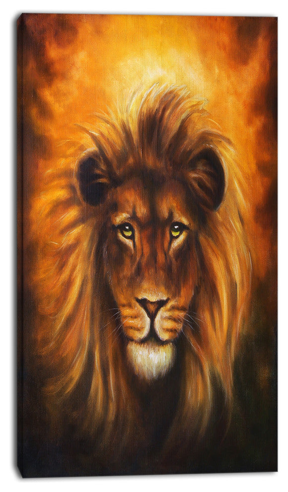 "Lion Head With Golden Mane" Animal Digital Canvas Print, 20"x40"