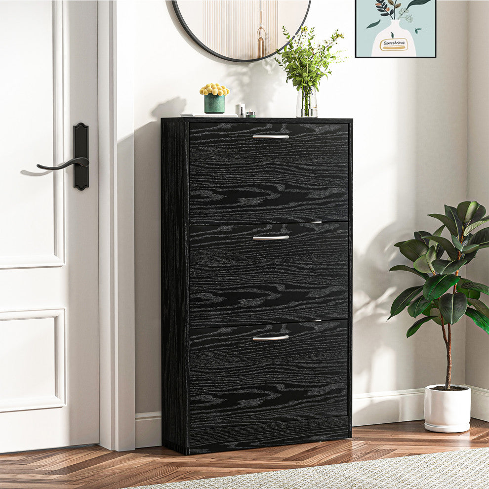 Shoe Cabinet Flip Drawers Shoe Organizer With Large Capacity Black