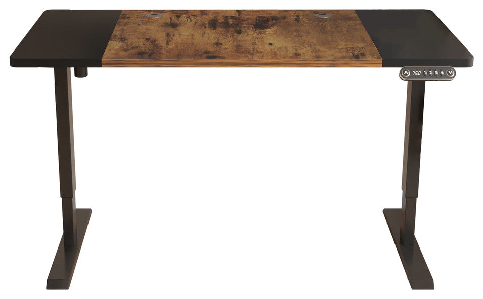 63" Adjustable Brown And Black And Black Standing Desk
