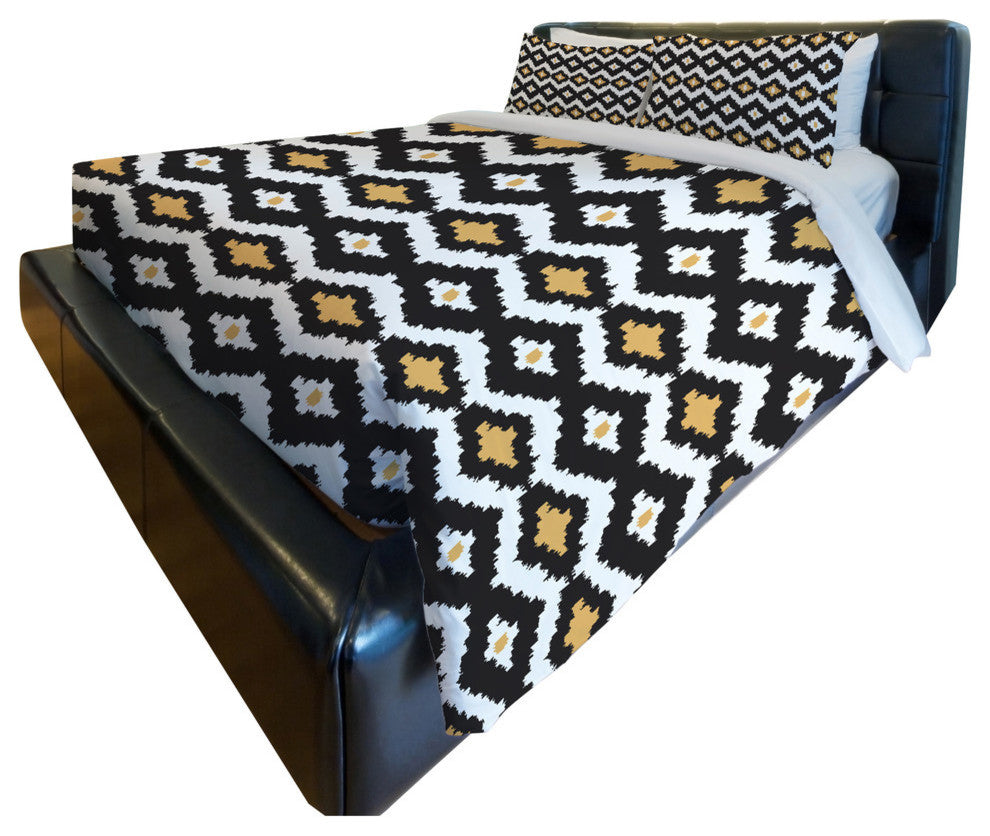 Seamless Ikat, Black Orange Lightweight Full Queen Duvet Cover