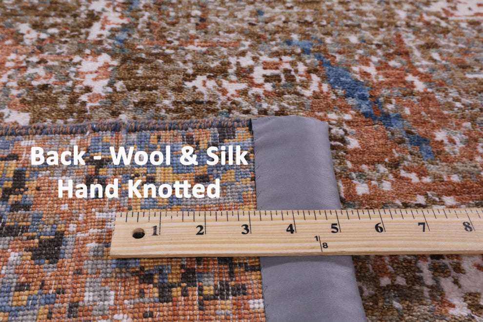 9' 2" X 12' 3" Hand Knotted Abstract Wool and Silk Rug Q8864