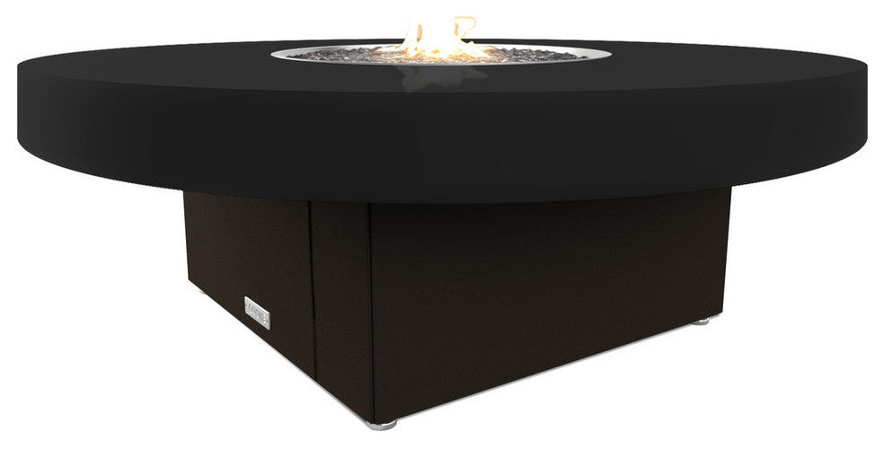Circular Fire Pit Table, 48 D, Natural Gas, Black Top, Bronze