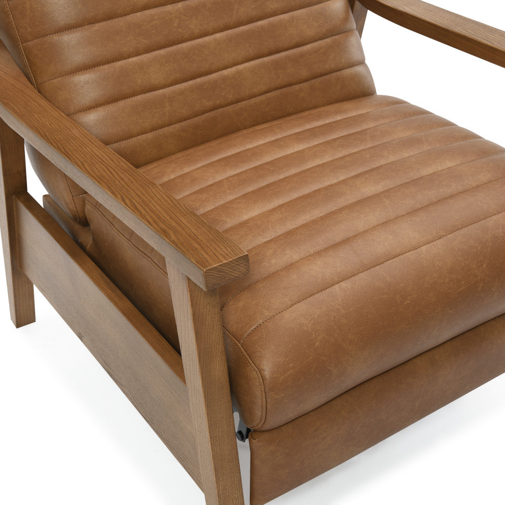 Arthur Wood Arm Push Back Recliner - Saddle Brown