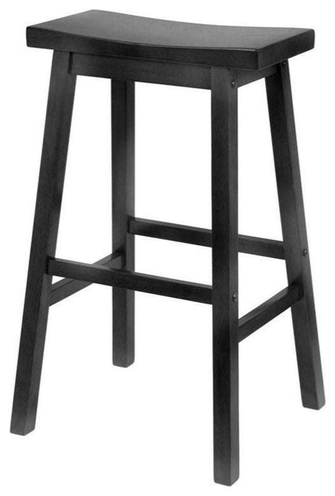 Pemberly Row 28.86" Transitional Solid Wood Saddle Seat Bar Stool in Black