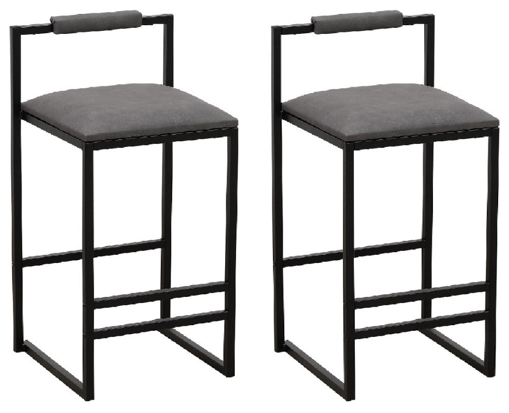 16.54" Gray Back Metal Barstools, Metal Legs & PU Upholstered, Set of 2