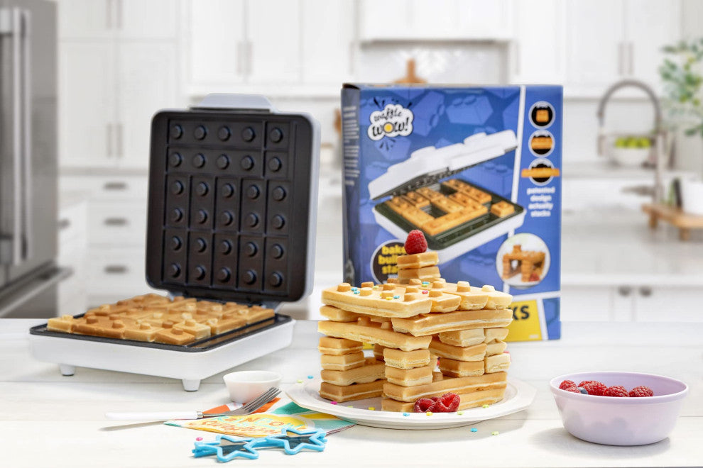 Building Brick Electric Maker - BLACK with 2 Construction Eating Plates Cook Fun, White