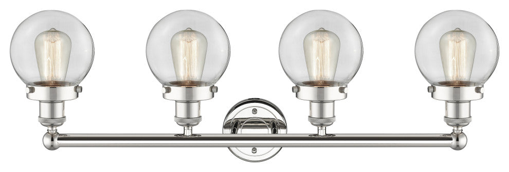Small Beacon 4-Light 34" Bath Vanity Light, Polished Nickel Finish, Clear Shade