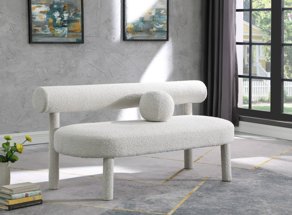 Parlor Boucle Fabric Upholstered Bench, Cream