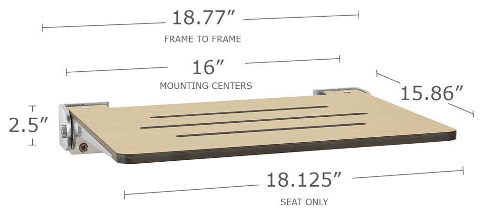 Seachrome SlimLine Folding Wall Mount Shower Seat, Urban Chic, Silver Frame