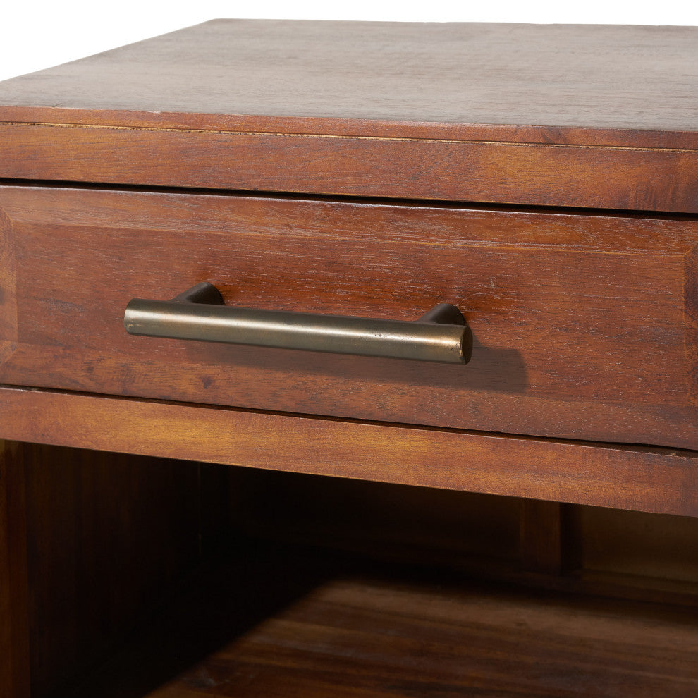 GDF Studio Glendora Brown Mahogany Solid Wood Single Drawer End Table Nightstand