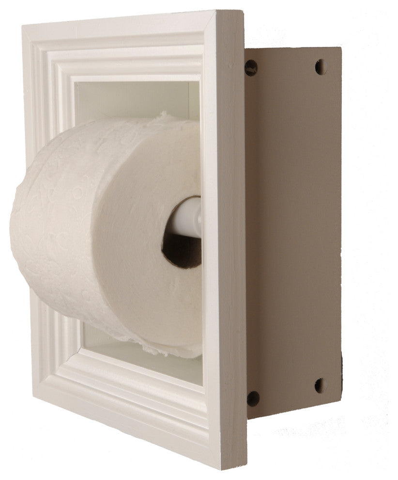 Tampa Recessed Solid Wood Toilet Paper Holder 7 x 8.5, White Enamel