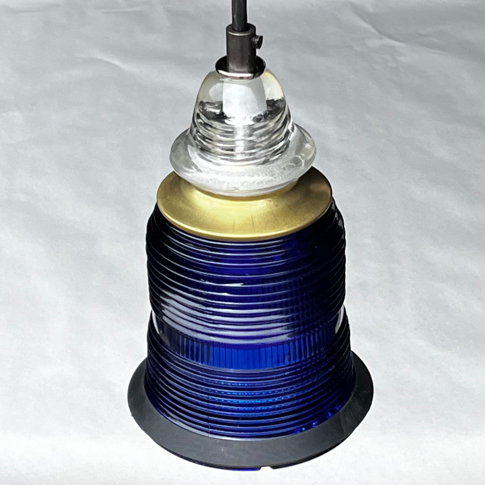 Runway Light Pendant Brass Ring Insulator Bell Cap, Cobalt Blue