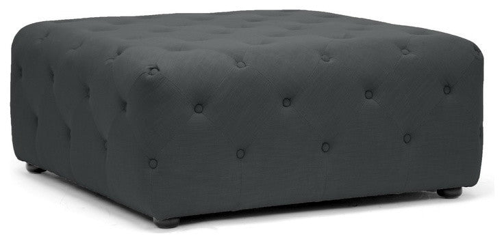 Baxton Studio Teague Beige Linen Modern Tufted Ottoman, Gray