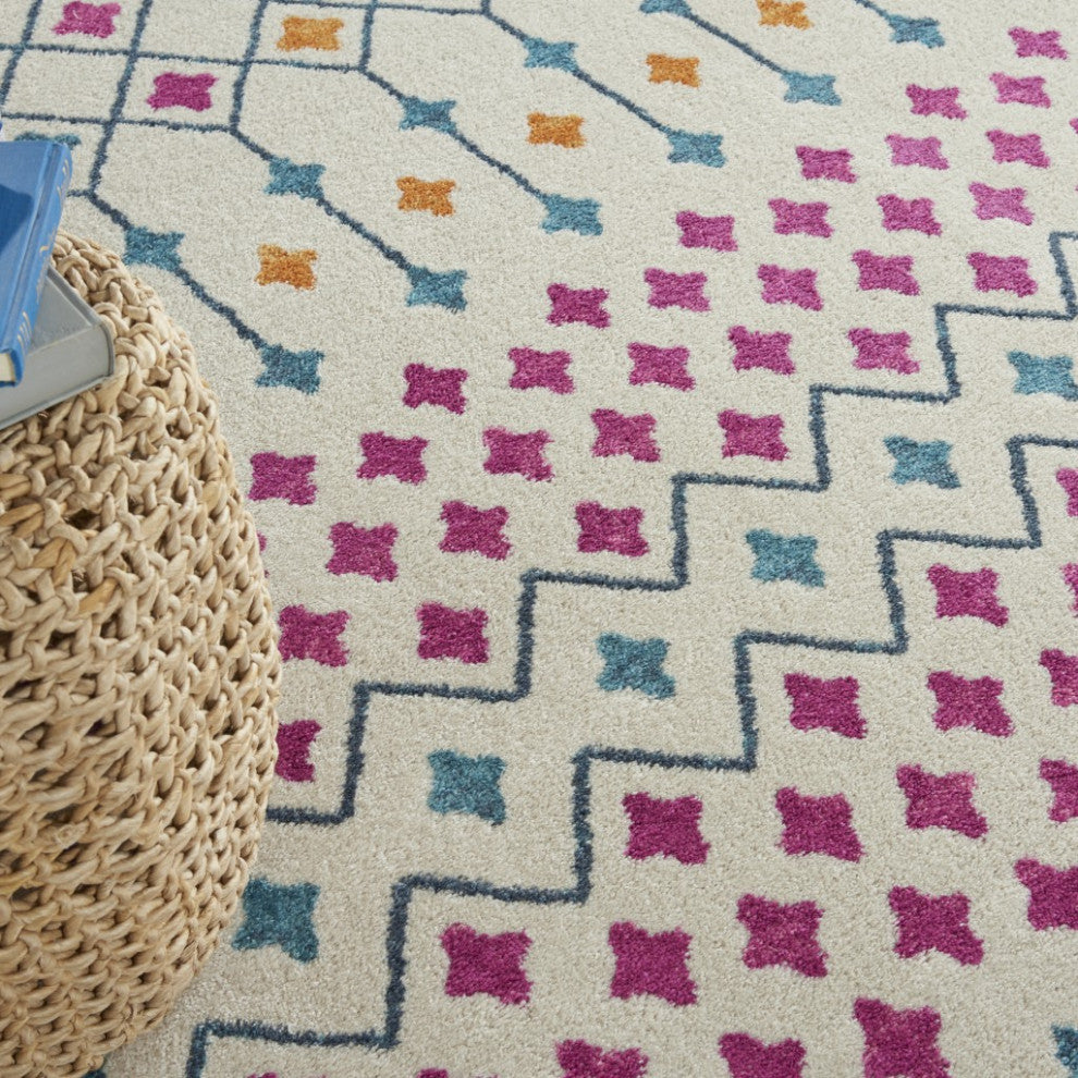 7' X 10' Blue And Ivory Geometric Dhurrie Area Rug