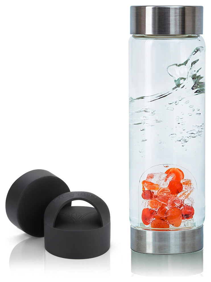 Water Bottle, VitaJuwel ViA Gemwater Bottle, Black Loop Caps, Passion