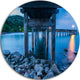 Under Wood Bridge At Twilight, Sea Bridge Disc Metal Wall Art, 36"
