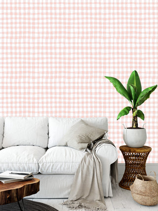 Organic Gingham Blush Wallpaper, Sample 12"x8"