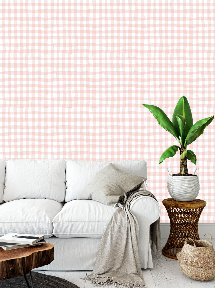 Organic Gingham Blush Wallpaper, Sample 12"x8"