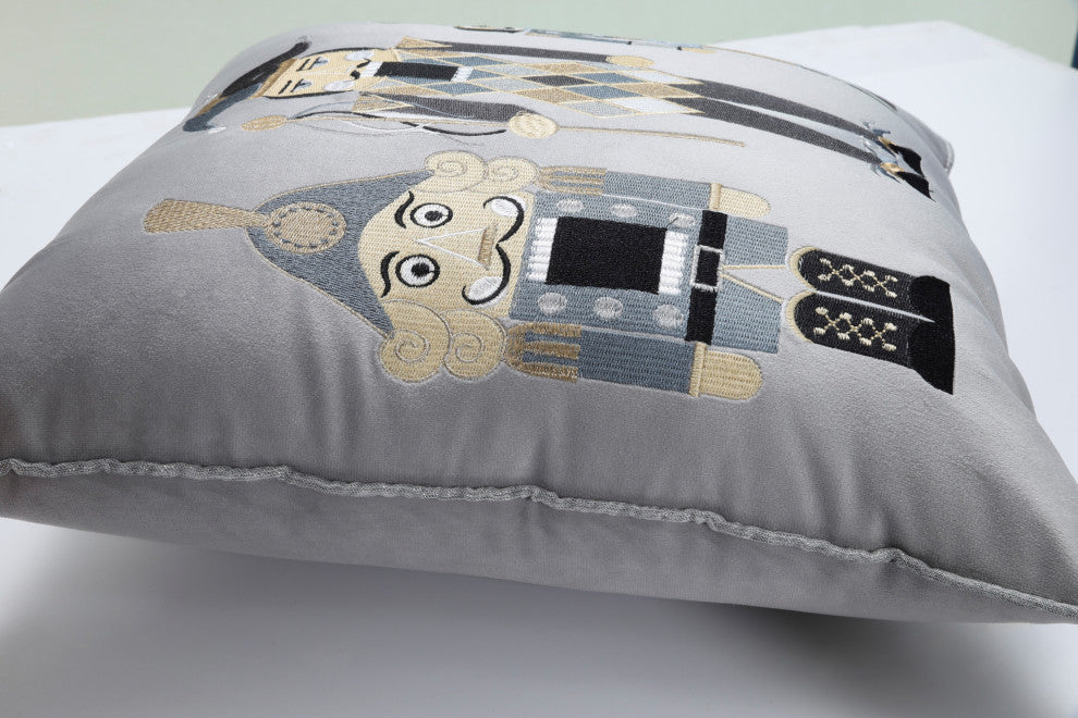 Indoor Velvet Nutcrackers Gray 17" Throw Pillow